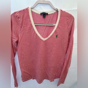 Ralph Lauren Red and White Striped Long Sleeve Top